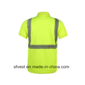 High Visibility 100% Polyester Birdeyes Safety Reflective Polo T Shirt